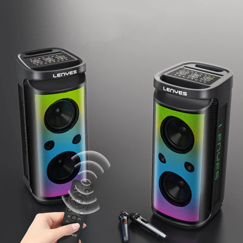 Lenyes S883 Su Geçirmez Tekerlekli Mikrofonlu Çoklu Giriş RGB Işıklı TWS Karaoke FM Bluetooth Hoparlör v5.3