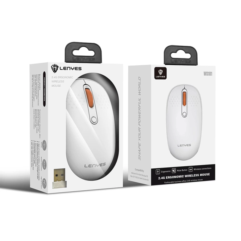 Lenyes WS101 Sessiz Buton Tasarımlı Ergonomik 2.4G Kablosuz Mouse 1600 DPI