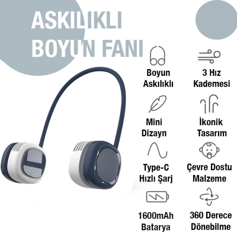 MEMO G02 Boyun Askılıklı Mini Fan Taşınabilir Şarjlı Soğutucu Boyun Fanı