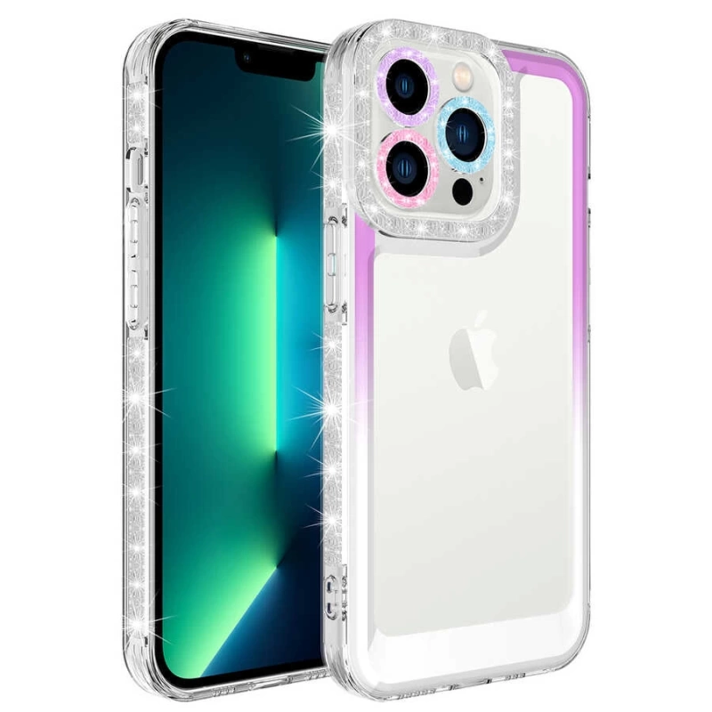 More TR Apple iPhone 12 Pro Kılıf Simli ve Renk Geçiş Tasarımlı Lens Korumalı Zore Park Kapak