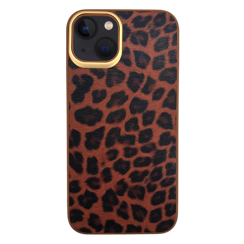 More TR Apple iPhone 13 Kılıf Kajsa Glamorous Serisi Leopard Combo Kapak