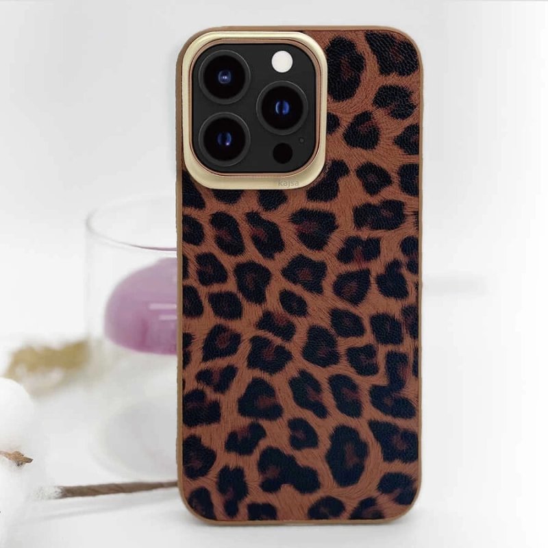 More TR Apple iPhone 13 Kılıf Kajsa Glamorous Serisi Leopard Combo Kapak