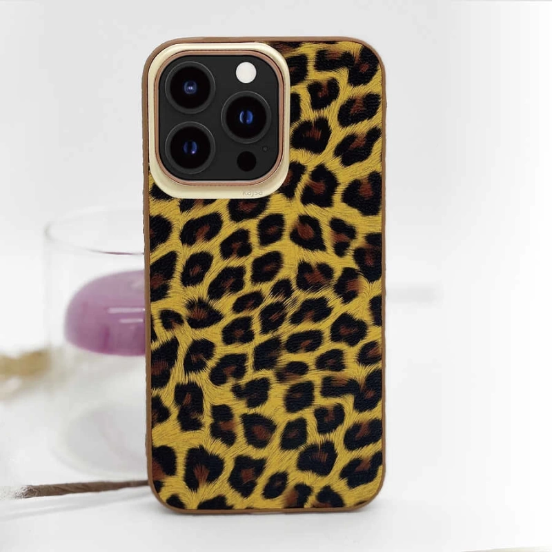 More TR Apple iPhone 13 Kılıf Kajsa Glamorous Serisi Leopard Combo Kapak