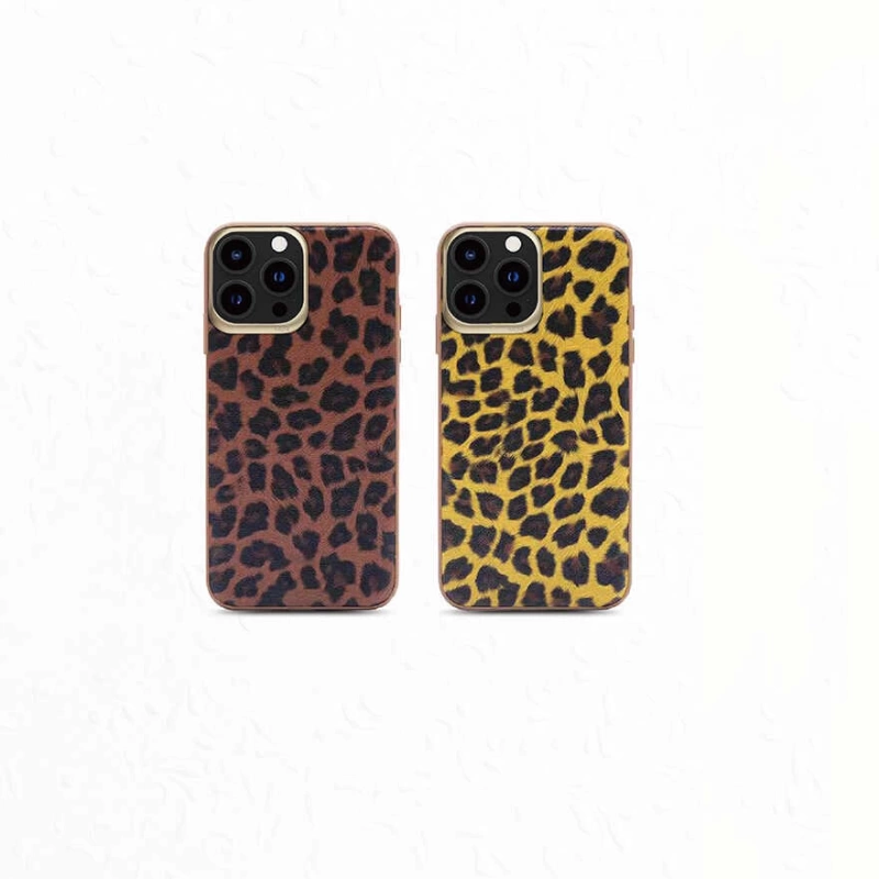 More TR Apple iPhone 13 Kılıf Kajsa Glamorous Serisi Leopard Combo Kapak