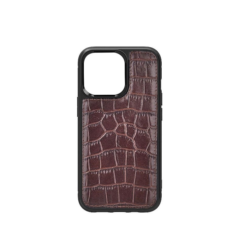 More TR Apple iPhone 13 Kılıf Wiwu Croco Pattern Calfskin Orjinal Deri Kapak