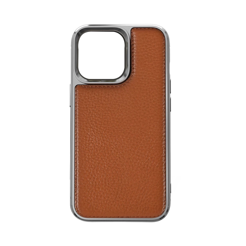 More TR Apple iPhone 13 Mini Kılıf Wiwu Genuine Leather Silver Calfskin Orjinal Deri Kapak