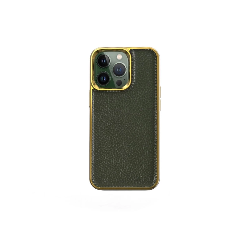 More TR Apple iPhone 13 Pro Kılıf Wiwu Genuine Leather Gold Calfskin Orjinal Deri Kapak