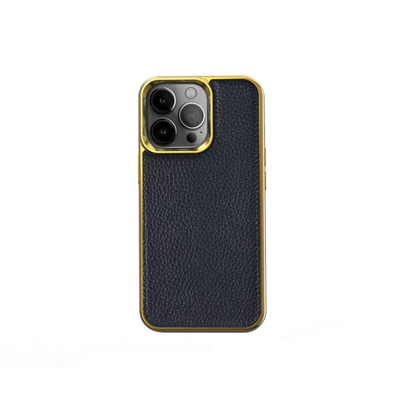 More TR Apple iPhone 13 Pro Kılıf Wiwu Genuine Leather Gold Calfskin Orjinal Deri Kapak