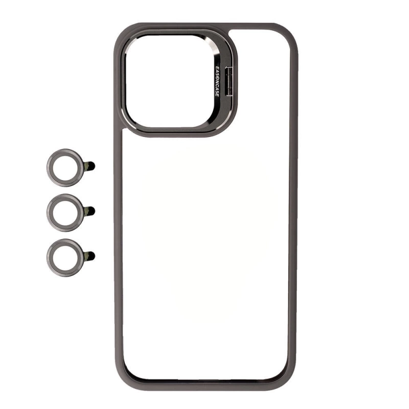 More TR Apple iPhone 15 Pro Kılıf Kamera Lens Korumalı Standlı Zore Klon Lensli Kapak