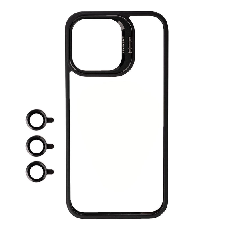 More TR Apple iPhone 15 Pro Kılıf Kamera Lens Korumalı Standlı Zore Klon Lensli Kapak