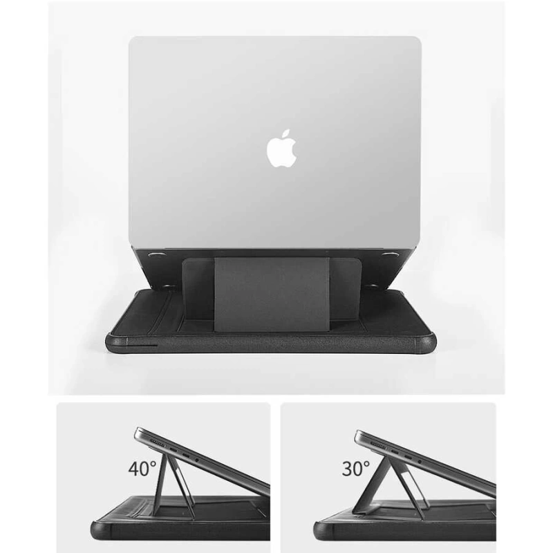 More TR Apple Macbook Pro 14.2 2023 A2779 Wiwu Defender Stand Case Taşınabilir Standlı Magnetik PU Laptop Çantası