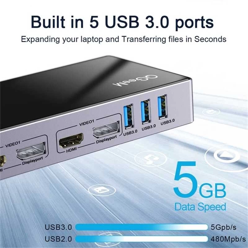 More TR Qgeem QG-D6902 All in One Çoğaltıcı Type-C Hub Docking Station 4K-5K Displayport HDMI Destekli