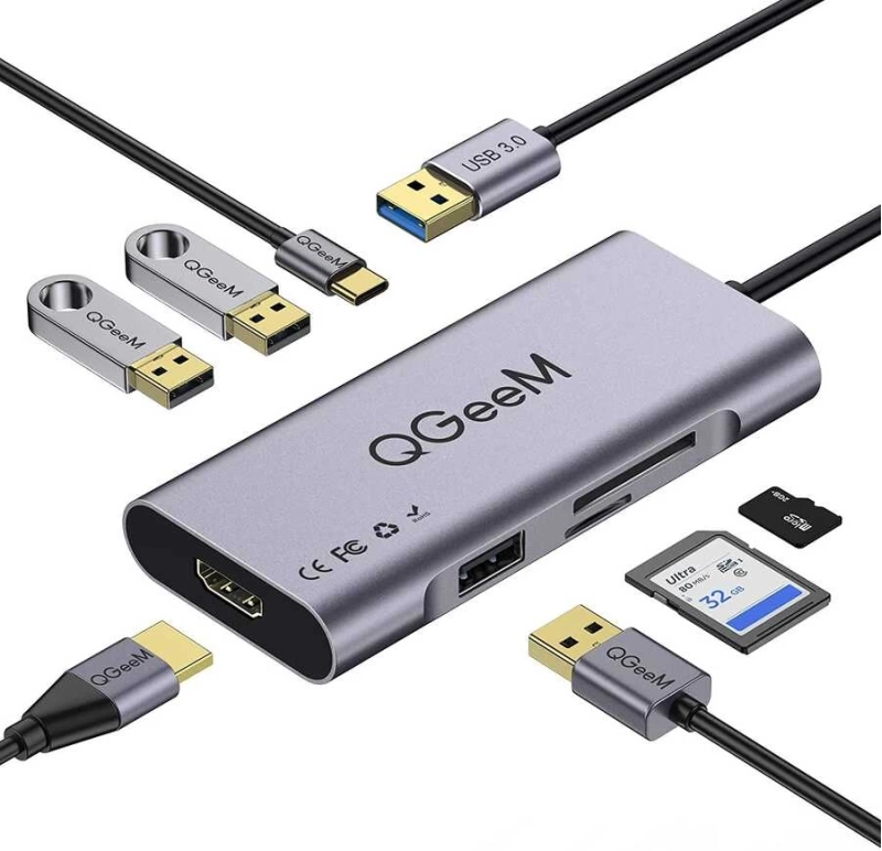 More TR Qgeem QG-UH07-A Type-C Çoğaltıcı ve Dönüştürücü Hub Usb 3.0 HDMI 4K SD Kart 85W 5120Mbps