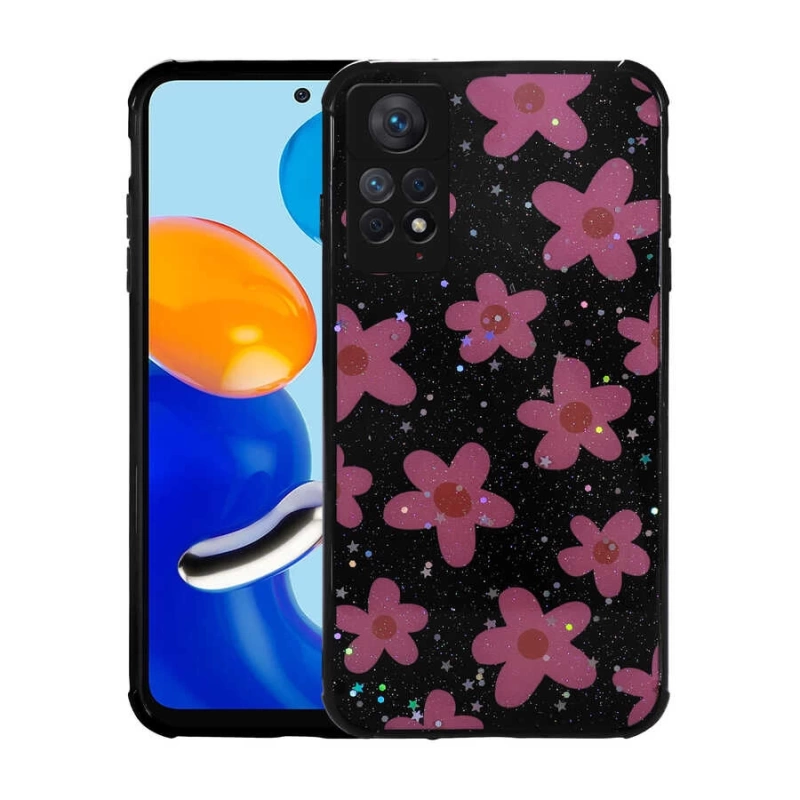 More TR Xiaomi Redmi Note 11 Pro 5G Kılıf Simli Desenli Kamera Korumalı Parlak Zore Popy Kapak