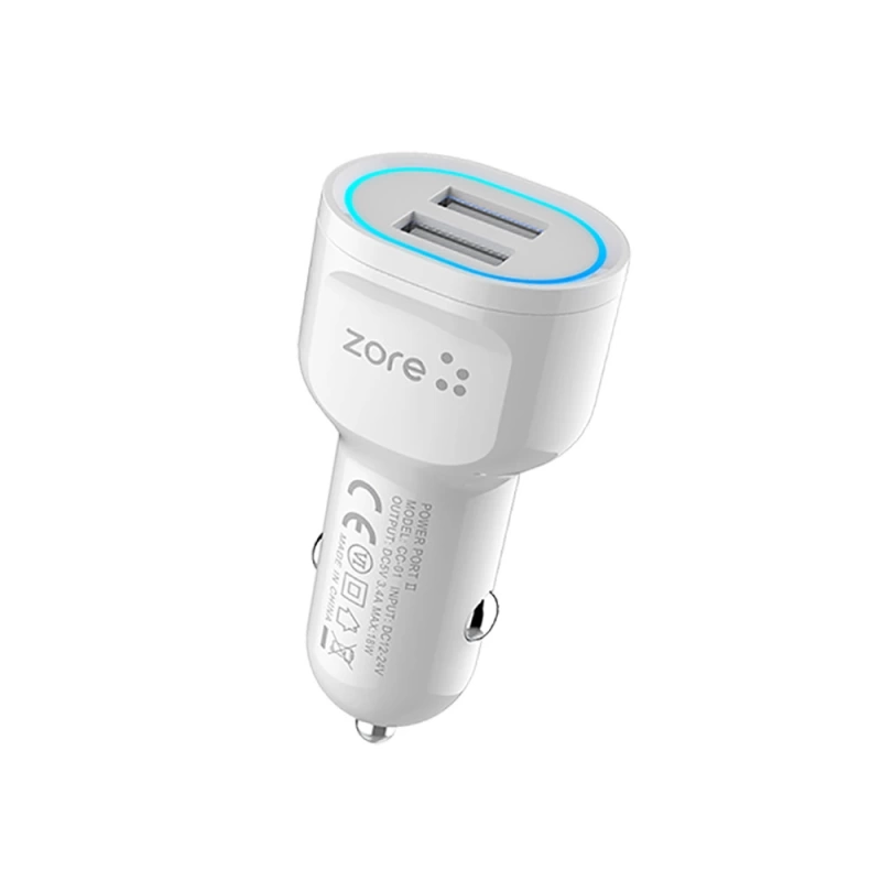 More TR Zore CC-01 Hızlı Şarj Özellikli LED Işıklı Dual USB Araç Şarj Başlığı 18W