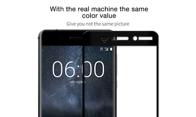 Nokia 6 Zore Ekranı Tam Kaplayan Düz Cam Koruyucu