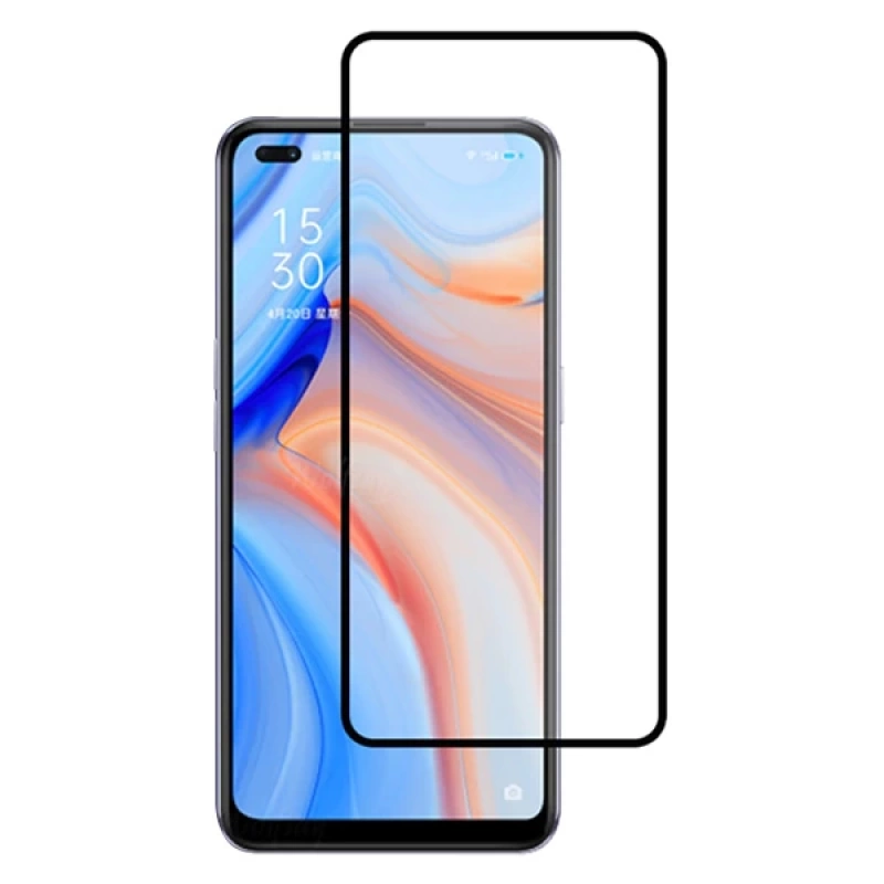 Oppo Reno 4  Full Glue Tempered Cam Ekran Koruyucu Full Kaplama