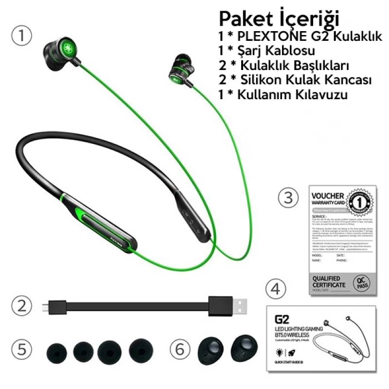 PLEXTONE G2 Oyuncu Bluetooth Kulaklık Boyun Bandı Kulaklık 7.1 Stereo 3D 65MS