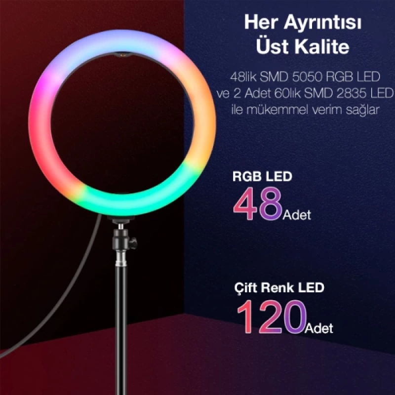 PULUZ 10.2inç Renkli Ring Light ve 110cm Tripod Youtuber Selfie Işık Seti