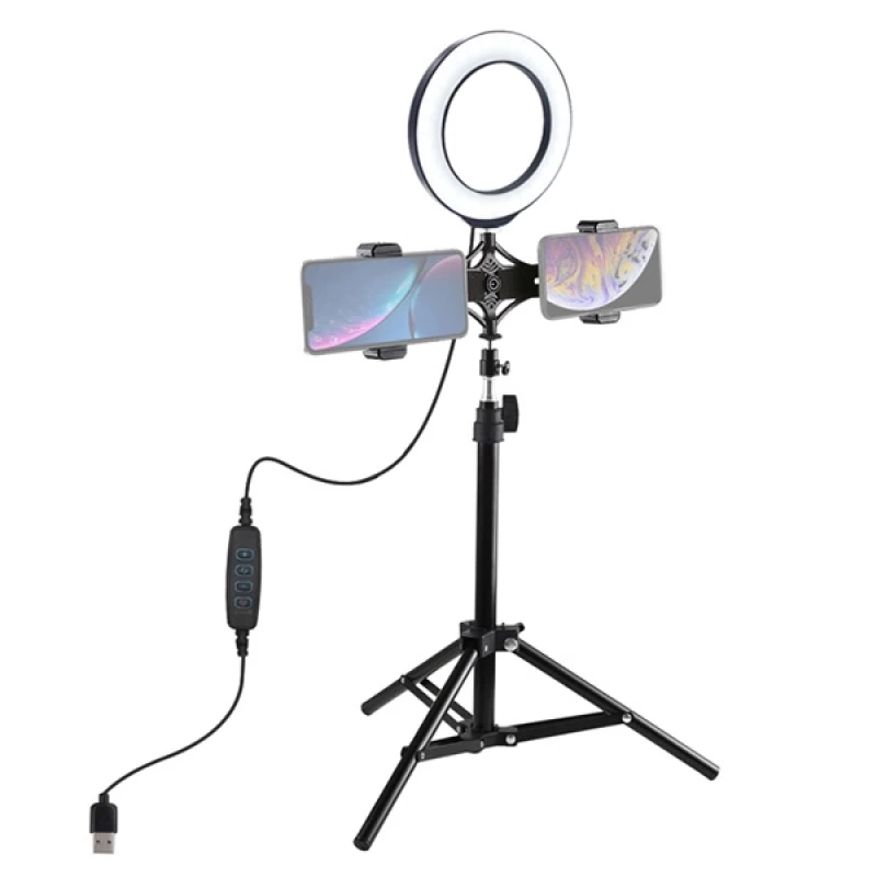 PULUZ 70CM Çift Telefon tutucu 6.2CM Led Işık Stand Youtuber,Canlı Yayın Selfie TikTok Makeup