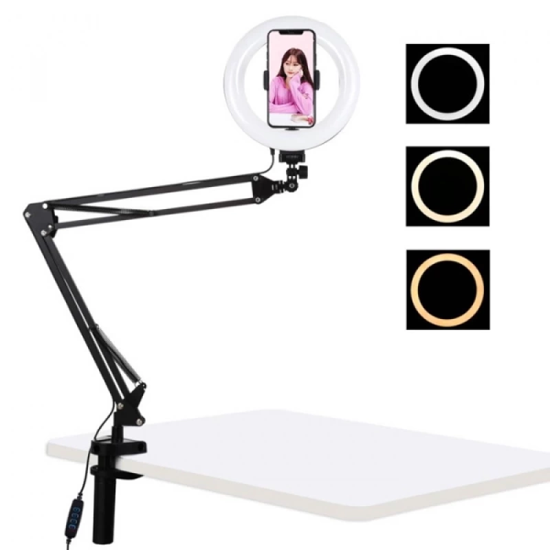 PULUZ 7.9inç Halka LED Işıklı Stand Ring Light Masaüstü Kol Standı