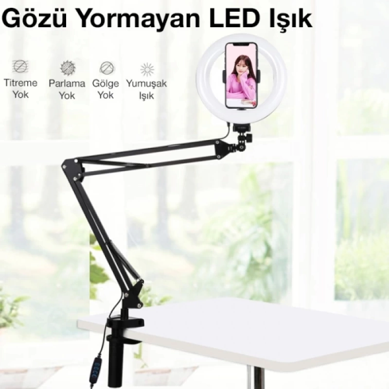 PULUZ 7.9inç Halka LED Işıklı Stand Ring Light Masaüstü Kol Standı