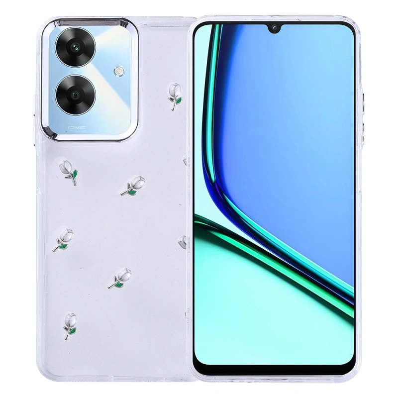 Realme Note 60 Kılıf Airbag Tasarımlı Simli Şeffaf Zore Kutup Kapak