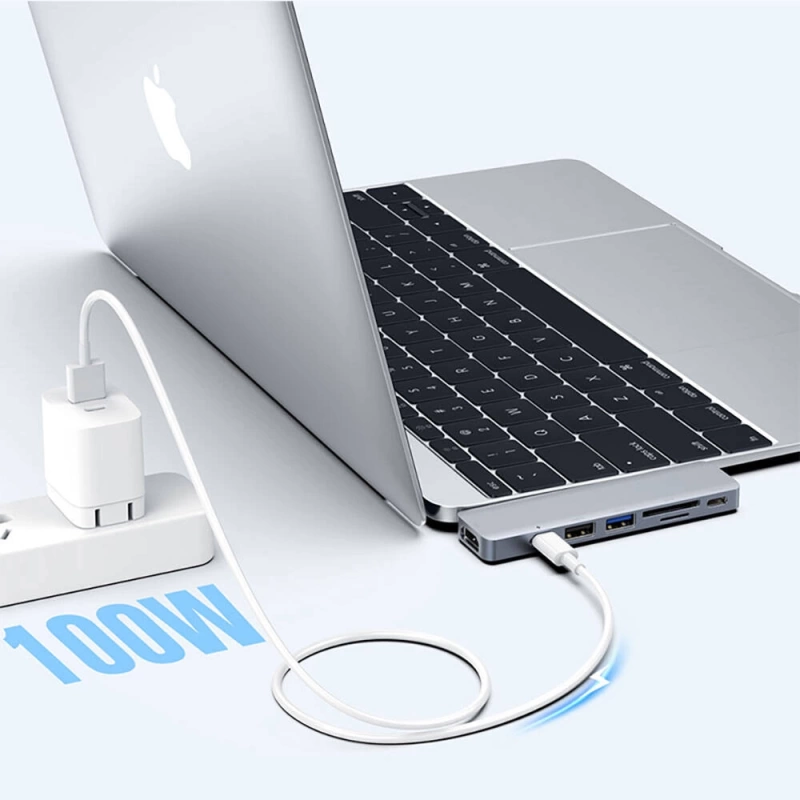 More TR Recci RH08 Type-C to Type-C + SD/TF + USB3.0 + USB2.0 + HDMI + Thunderbolt 3 Bağlantılı 7in2 Hub