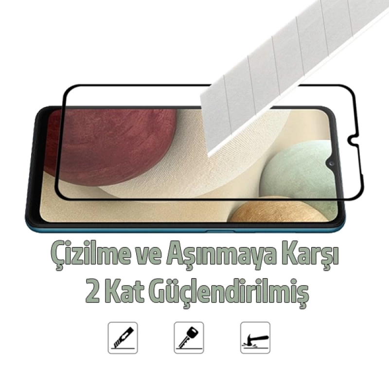 SM Galaxy A12 Full Glue Full Kaplama Tempered Cam Ekran Koruyucu