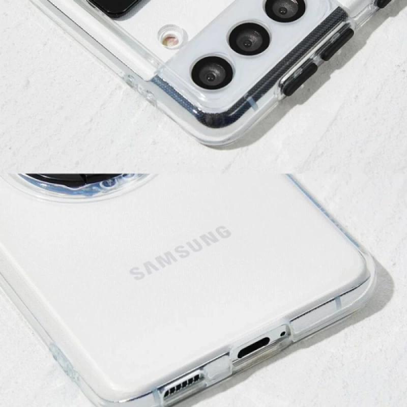 SM Galaxy S22 Kılıf Sürgülü Kamera Lens Korumalı Yüzük Standlı Silikon Kılıf