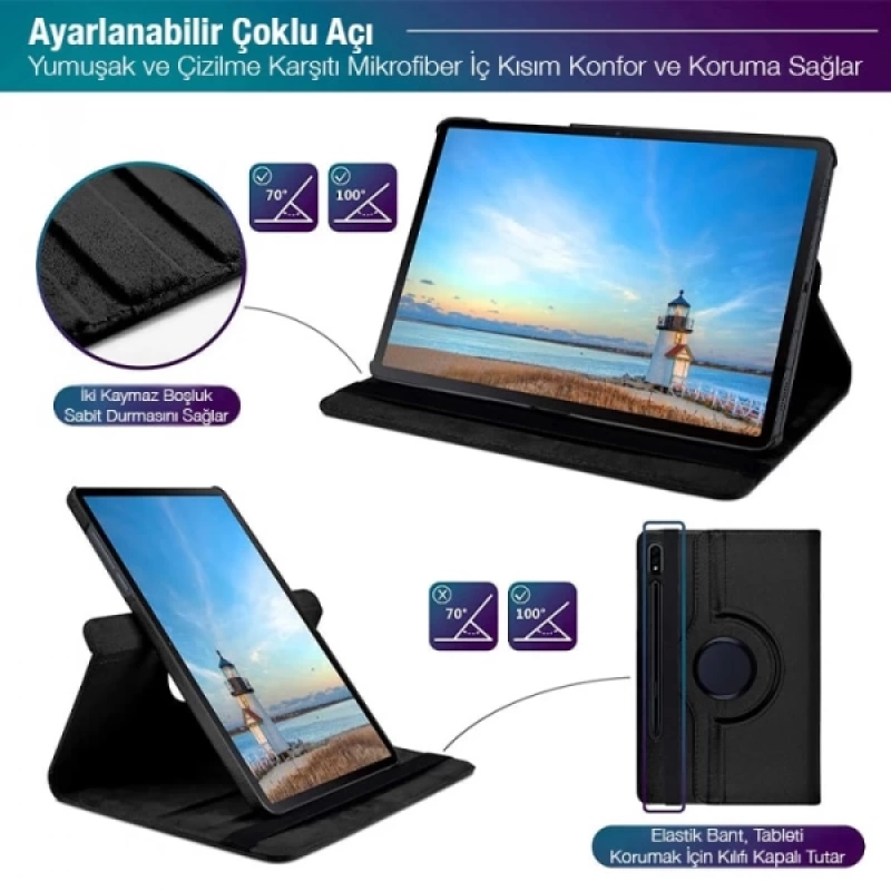 SM GalaxyTab S7 2020 12.4 (T970-T975-T976) 360 Derece Döner Standlı Kılıf