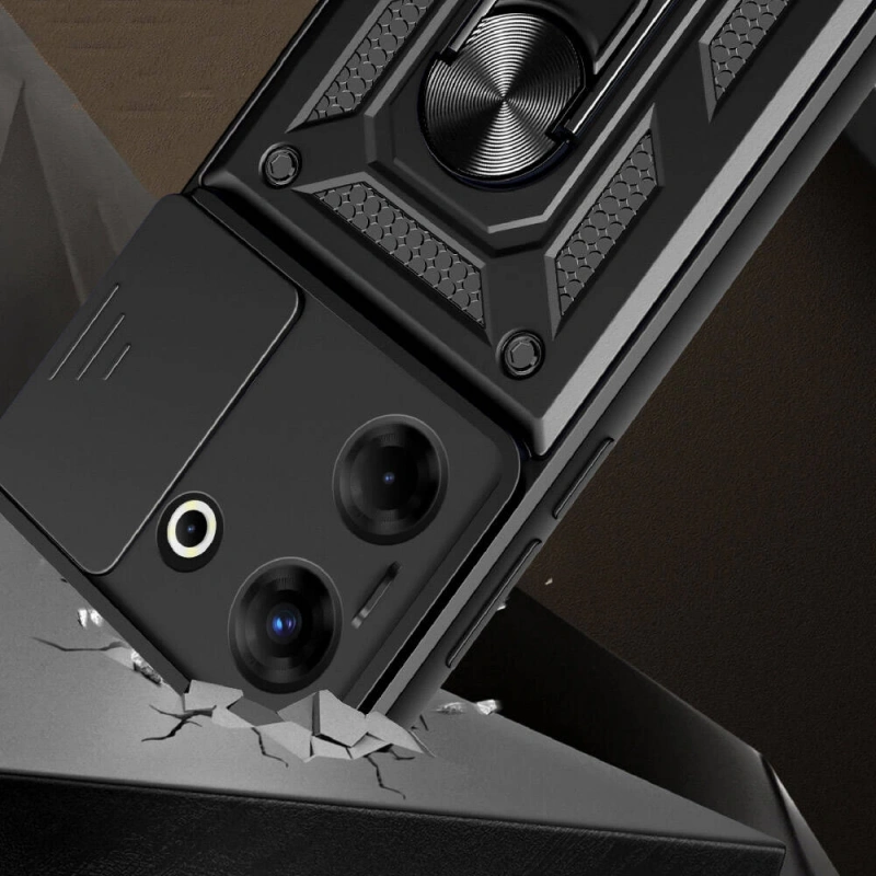 Tecno Camon 20 Kılıf Magnetik Standlı Kamera Korumalı Zore Sürgülü Vega Kapak