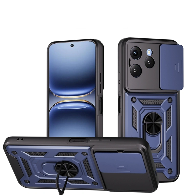 Tecno Spark 40 4G Kılıf Magnetik Standlı Kamera Korumalı Zore Sürgülü Vega Kapak