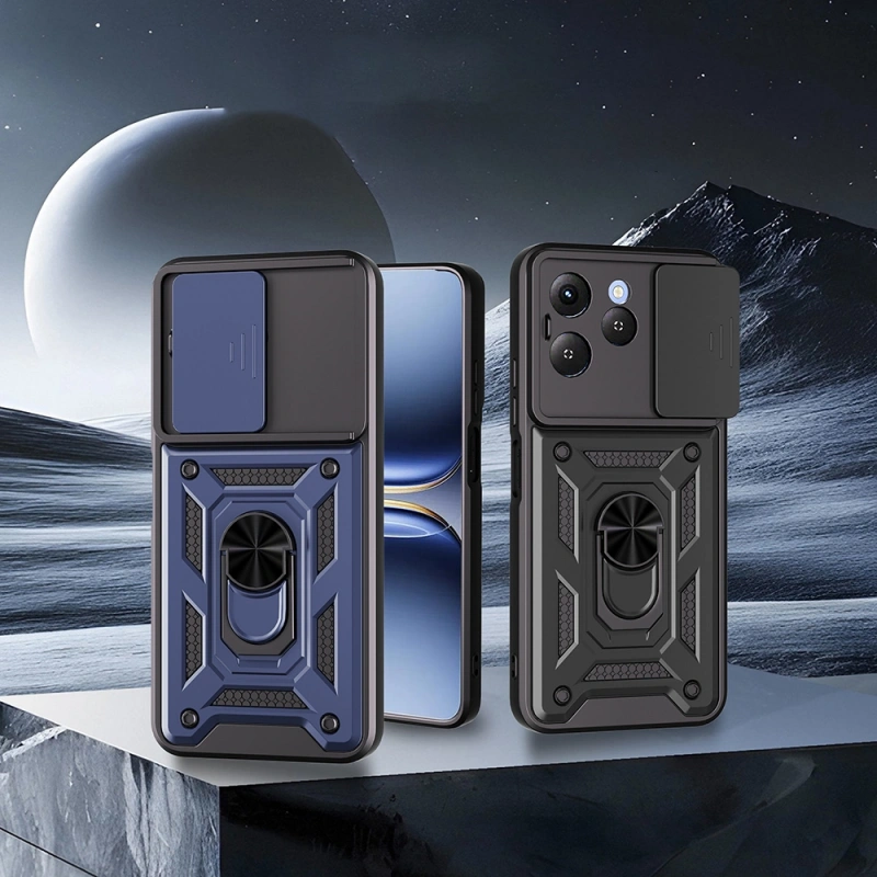 Tecno Spark 40 4G Kılıf Magnetik Standlı Kamera Korumalı Zore Sürgülü Vega Kapak