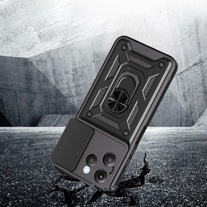 Tecno Spark 40 4G Kılıf Magnetik Standlı Kamera Korumalı Zore Sürgülü Vega Kapak