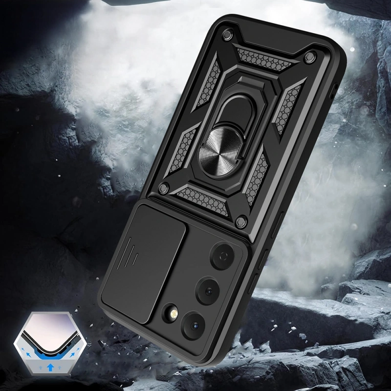 Tecno Spark 40 Pro Kılıf Magnetik Standlı Kamera Korumalı Zore Sürgülü Vega Kapak