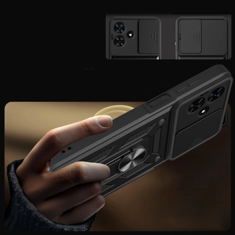 Tecno Spark Go 2 Kılıf Magnetik Standlı Kamera Korumalı Zore Sürgülü Vega Kapak