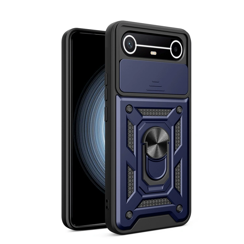 Tecno Spark Slim 5G Kılıf Magnetik Standlı Kamera Korumalı Zore Sürgülü Vega Kapak