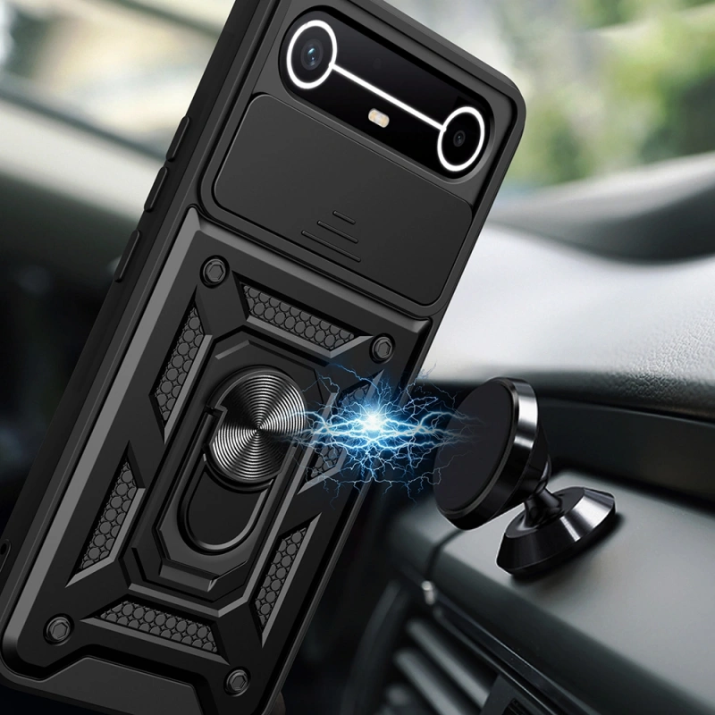 Tecno Spark Slim 5G Kılıf Magnetik Standlı Kamera Korumalı Zore Sürgülü Vega Kapak