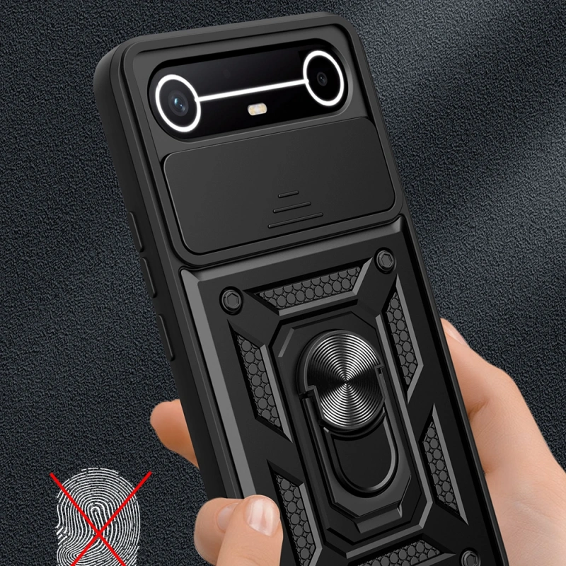 Tecno Spark Slim 5G Kılıf Magnetik Standlı Kamera Korumalı Zore Sürgülü Vega Kapak