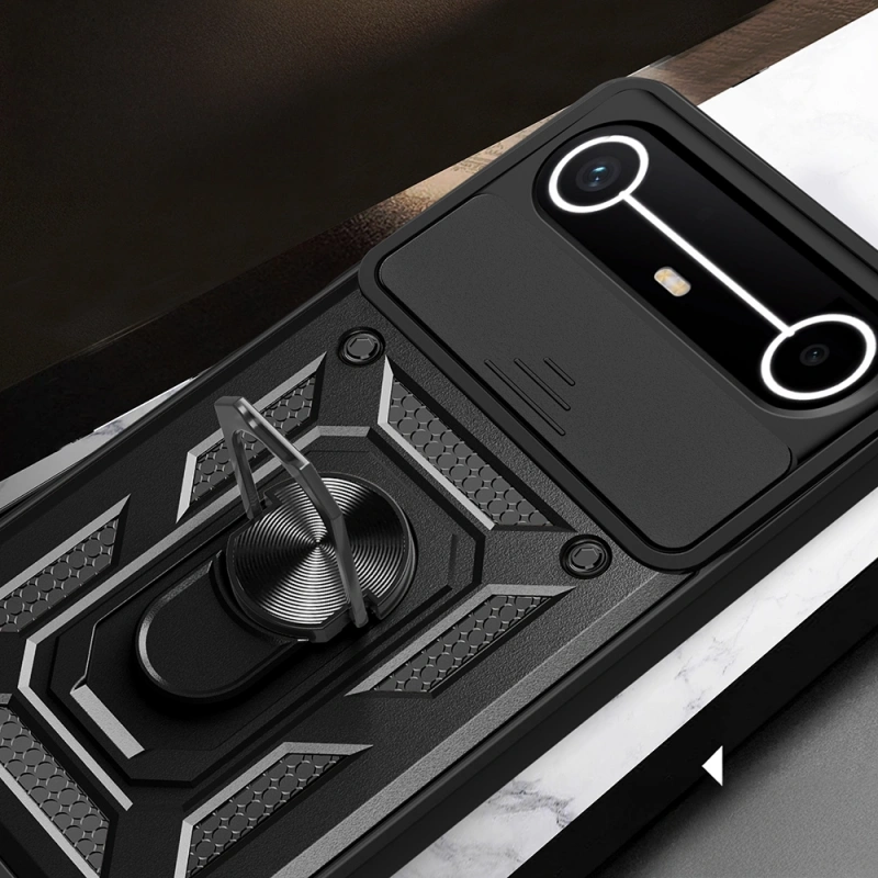 Tecno Spark Slim 5G Kılıf Magnetik Standlı Kamera Korumalı Zore Sürgülü Vega Kapak