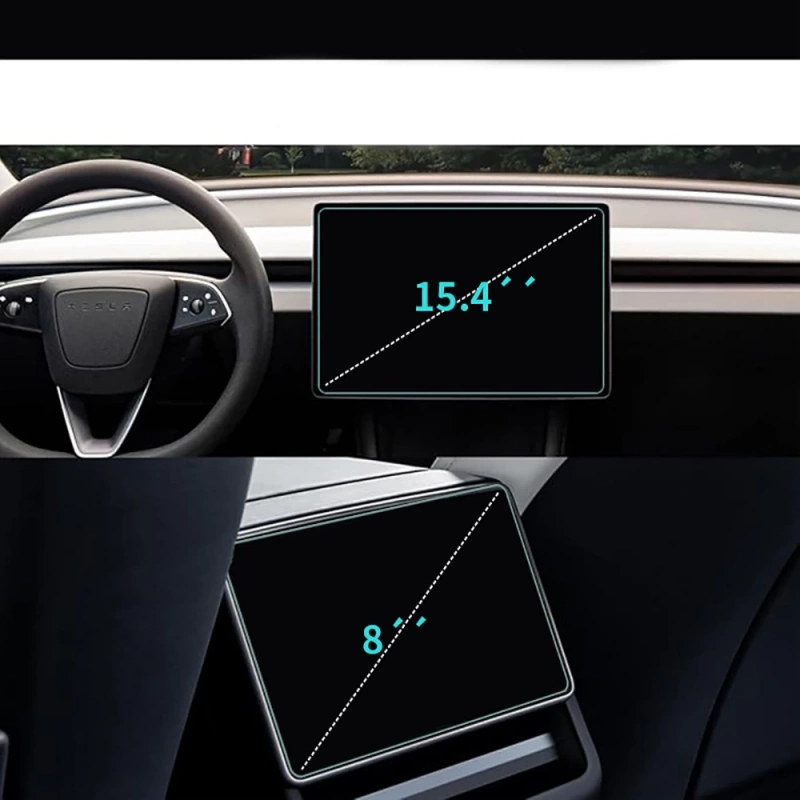 Tesla Yeni Model Y 2in1 Araç Multimedya Ekran Koruyucu Uygulama Aparatlı Zore Premium Mat Temperli Cam Ekran Koruyucu