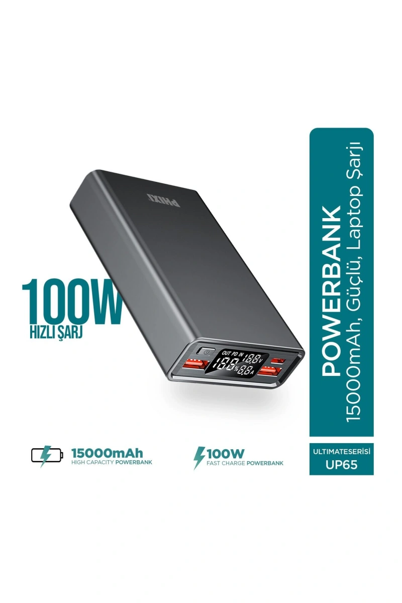 Ultimate UP65 15000mAh 100W Süper Hızlı Şarj Cihazı - Laptop Şarj Edebilir Powerbank - Lacivert