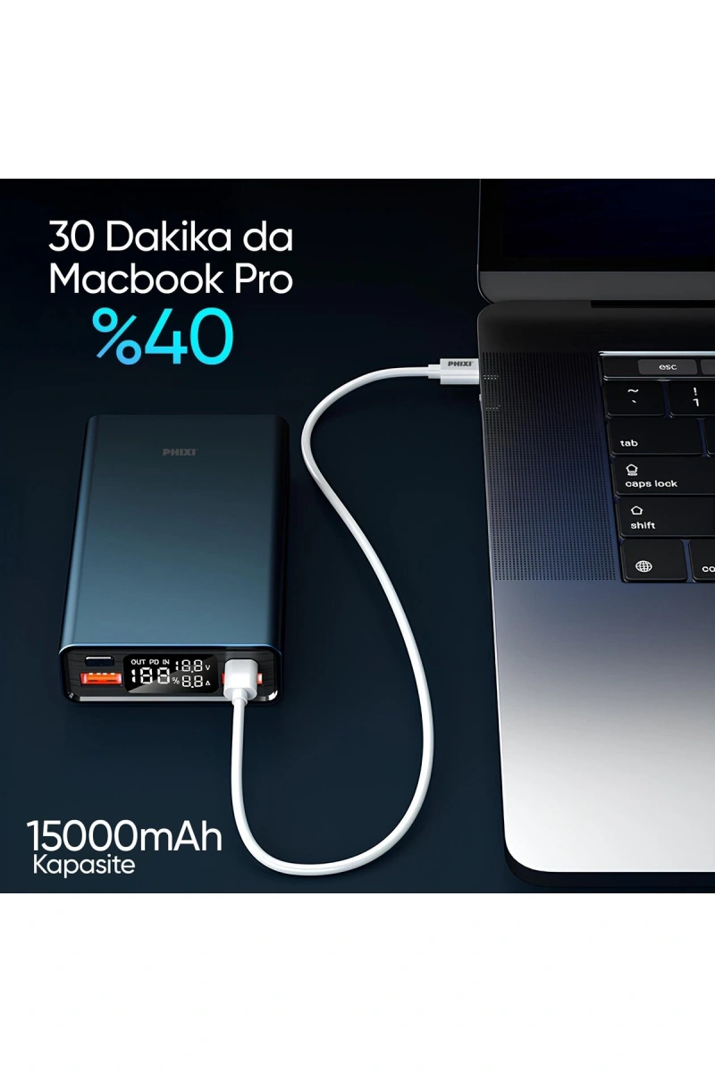 Ultimate UP65 15000mAh 100W Süper Hızlı Şarj Cihazı - Laptop Şarj Edebilir Powerbank - Lacivert
