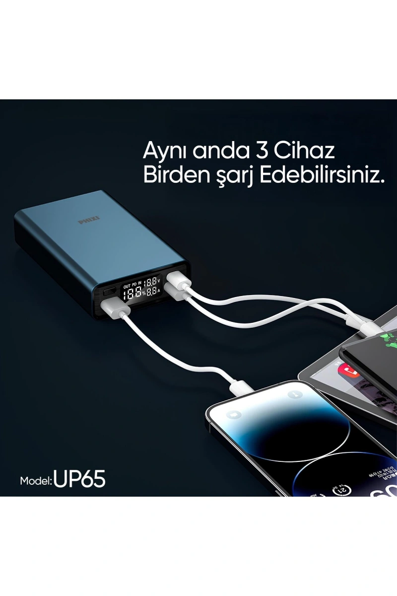 Ultimate UP65 15000mAh 100W Süper Hızlı Şarj Cihazı - Laptop Şarj Edebilir Powerbank - Lacivert