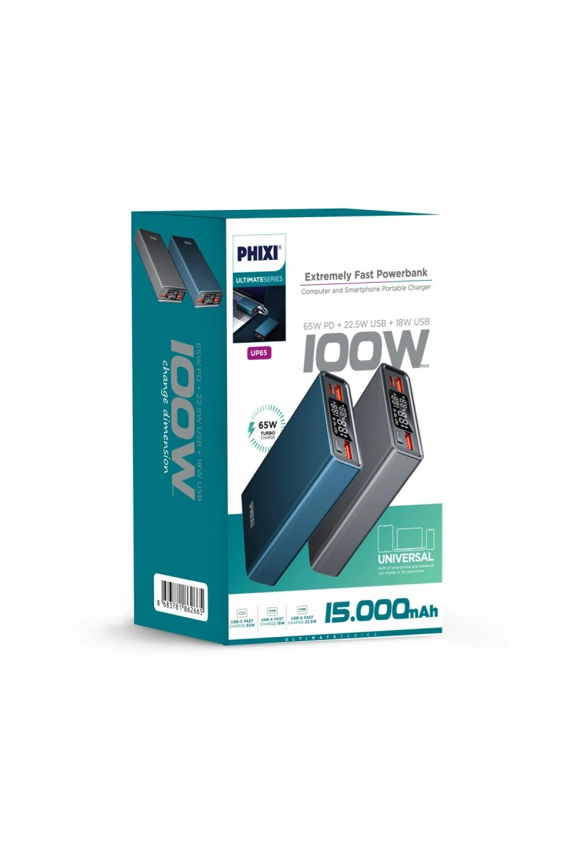 Ultimate UP65 15000mAh 100W Süper Hızlı Şarj Cihazı - Laptop Şarj Edebilir Powerbank - Lacivert