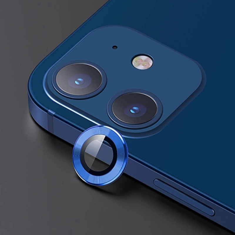 USAMS İPhone 12 - 12 Mini 3D Metal Çerçeveli Kamera Lens Koruyucu