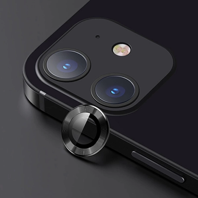 USAMS İPhone 12 - 12 Mini 3D Metal Çerçeveli Kamera Lens Koruyucu