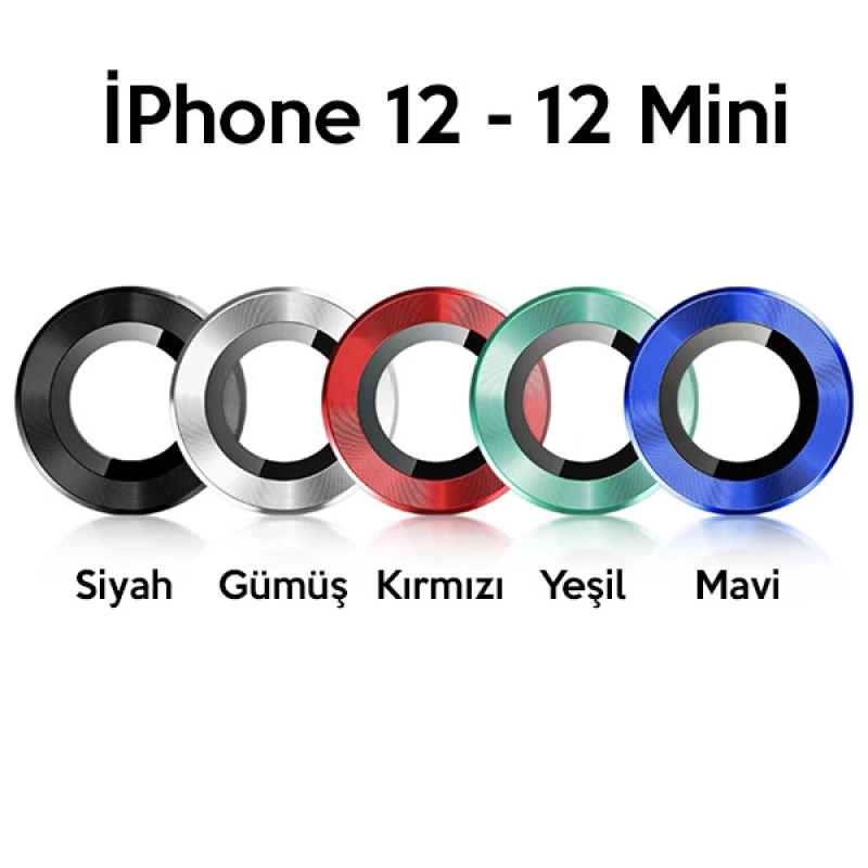 USAMS İPhone 12 - 12 Mini 3D Metal Çerçeveli Kamera Lens Koruyucu