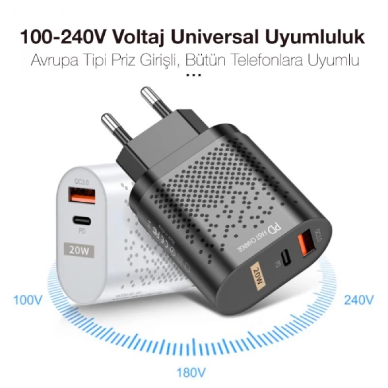 USLİON 20W USB QC3.0 Şarj PD3.0 Hızlı Şarj Aleti Şarj Başlık